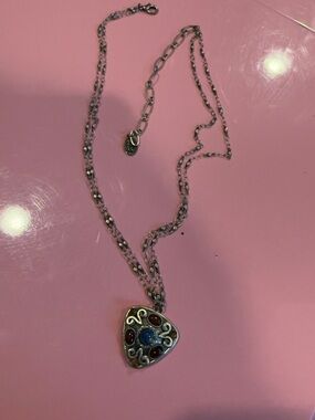 Michal Golan Silver-Tone Pendant Necklace with Blue and Red Gem Accents